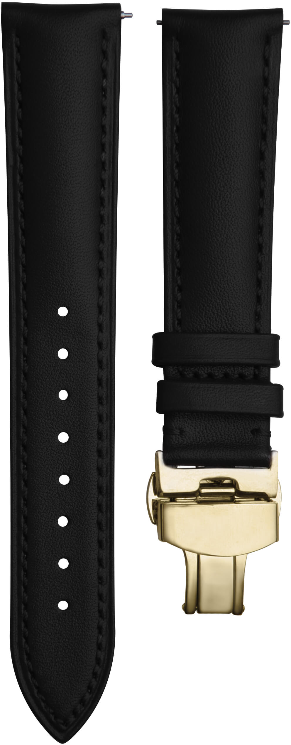 4wrist Kožený elegantní řemínek - Černý se zlacenou sponou 20 mm