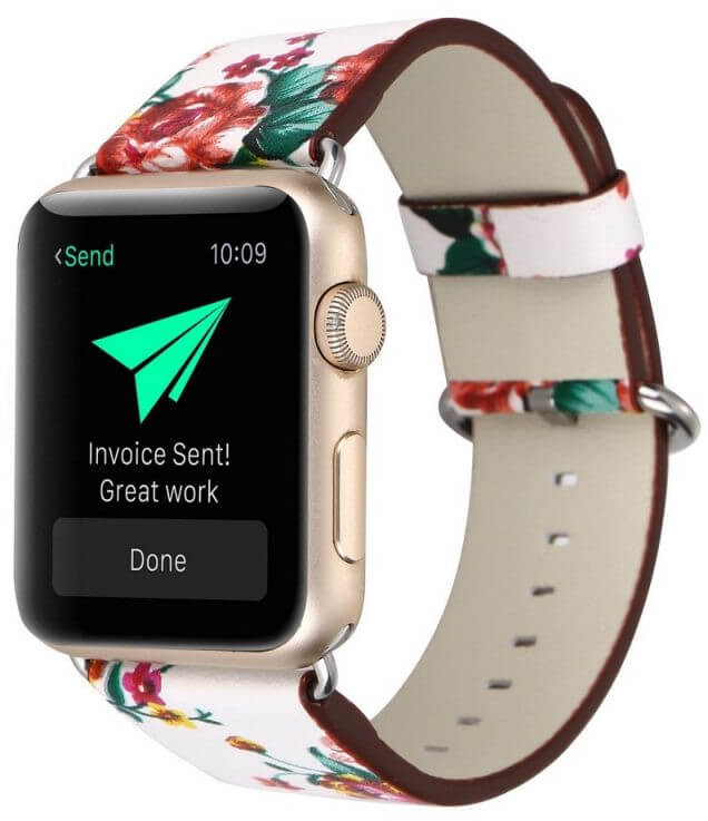 4wrist Kožený řemínek pro Apple Watch s motivem květin - Bílý 38/40 mm