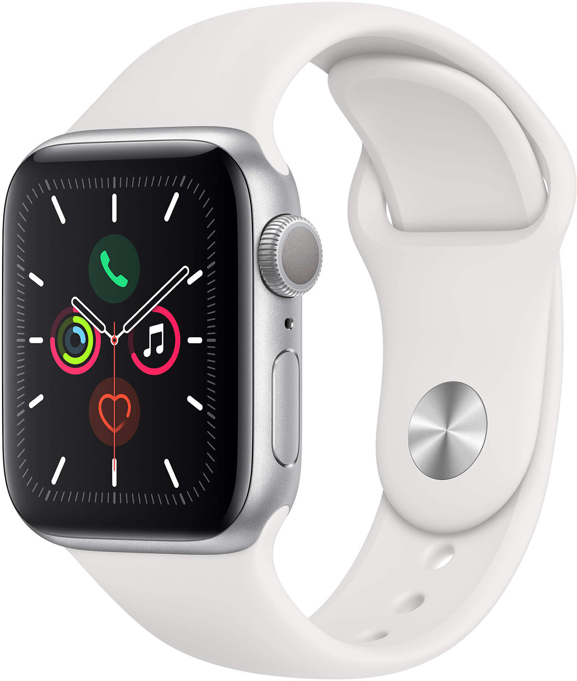 Apple Watch Series 5 44mm stříbrný hliník s bílým sportovním řemínkem
