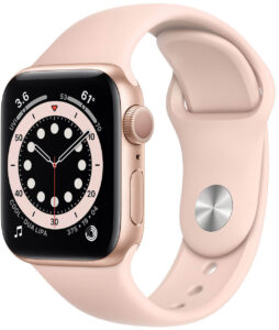 Apple Watch Series 6 40mm zlat&yacute; hlin&iacute;k s p&iacute;skově růžov&yacute;m sportovn&iacute;m řem&iacute;nkem