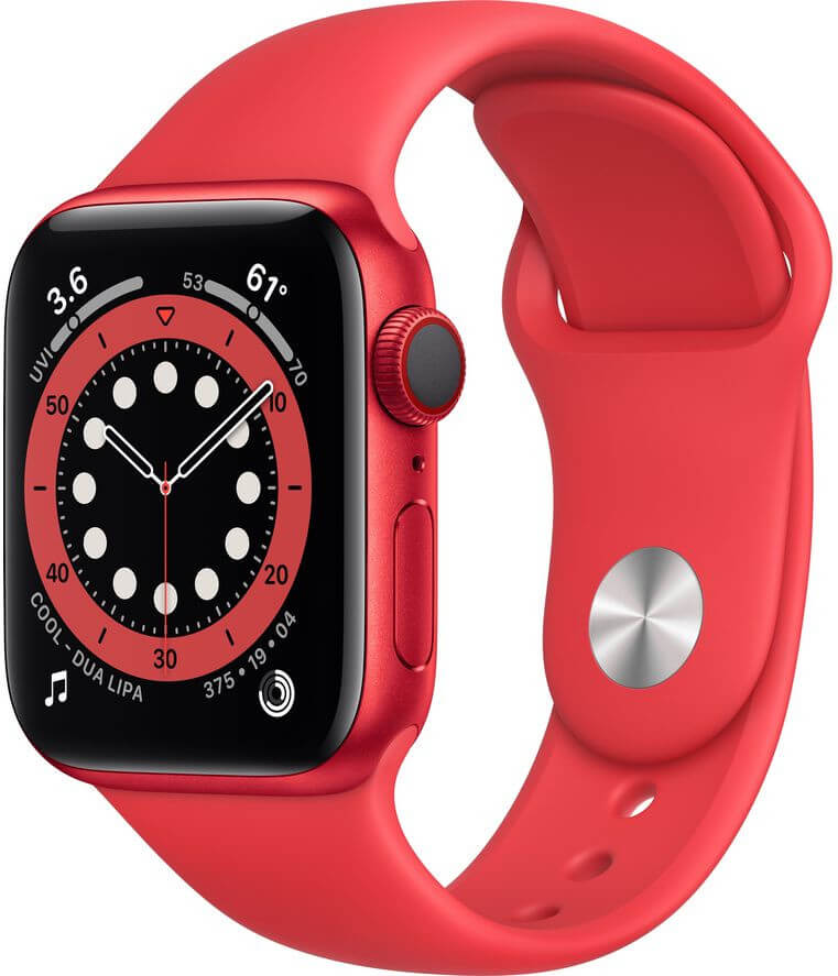 Apple Watch Series 6 44mm červený hliník s červeným sportovním řemínkem