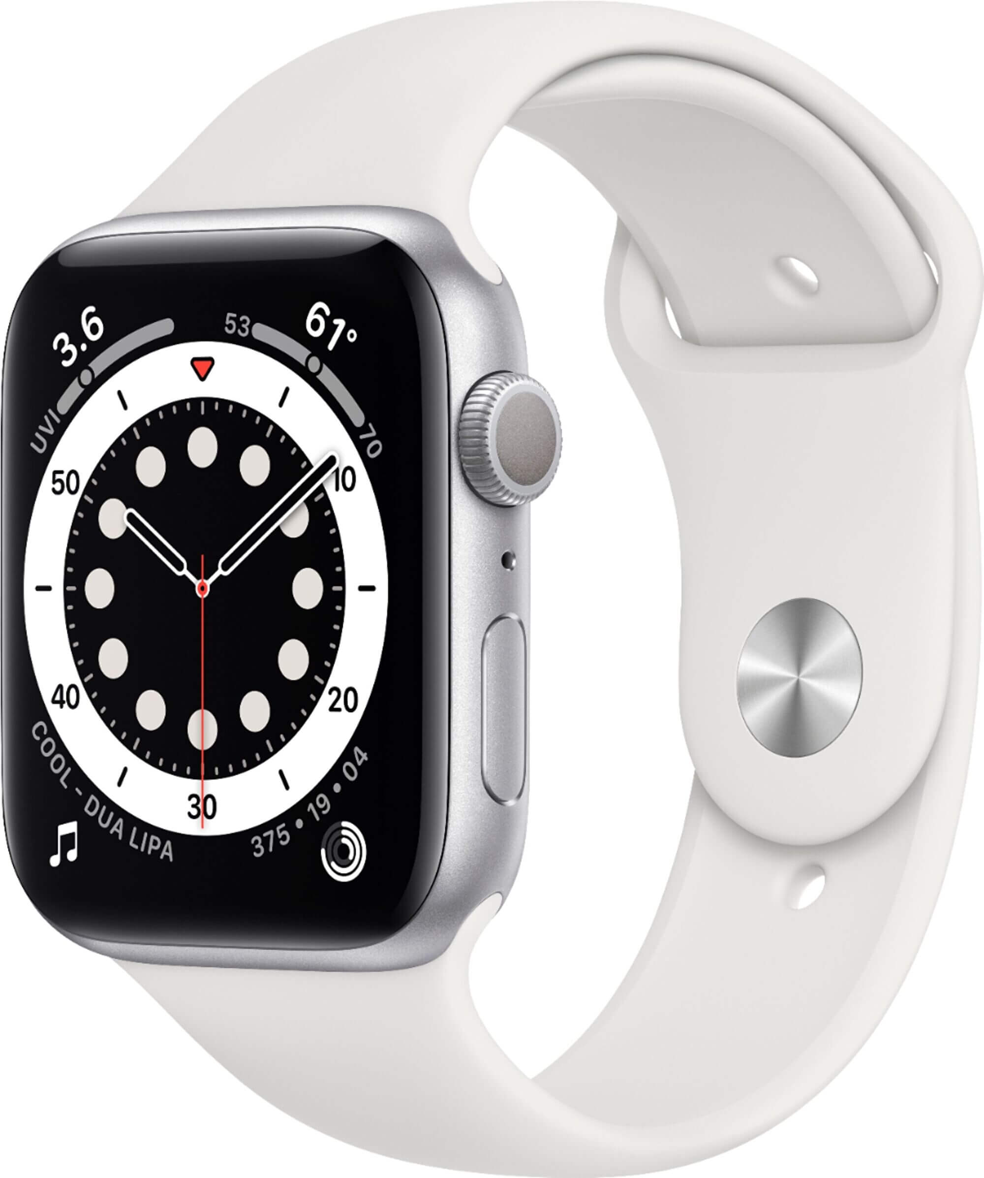 Apple Watch Series 6 44mm stříbrný hliník s bílým sportovním řemínkem - SLEVA