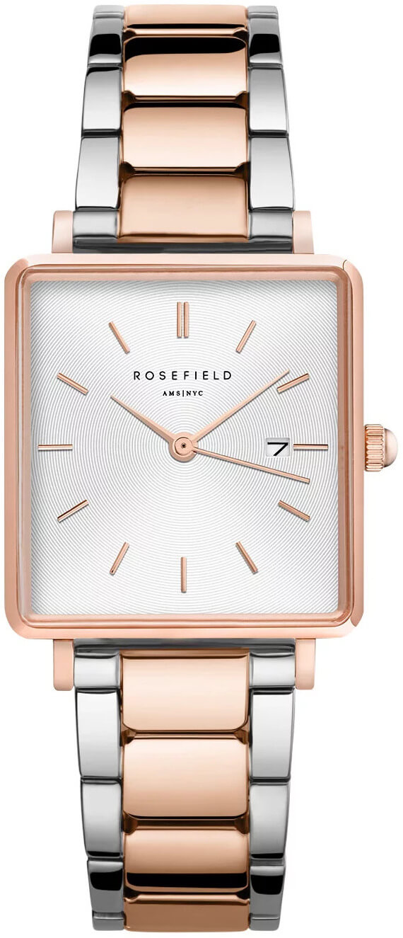 Rosefield The Boxy White Sunray Steel Silver Rose gold Duo QWSSRG-Q044