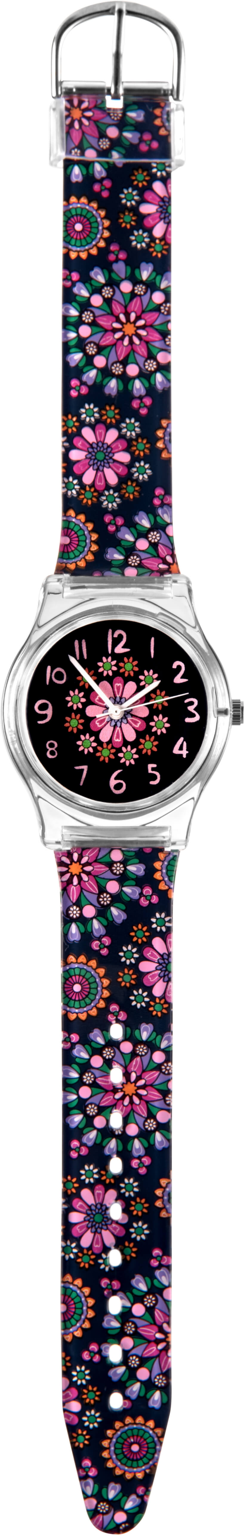 WeTime Dětské hodinky s motivem květin - černá