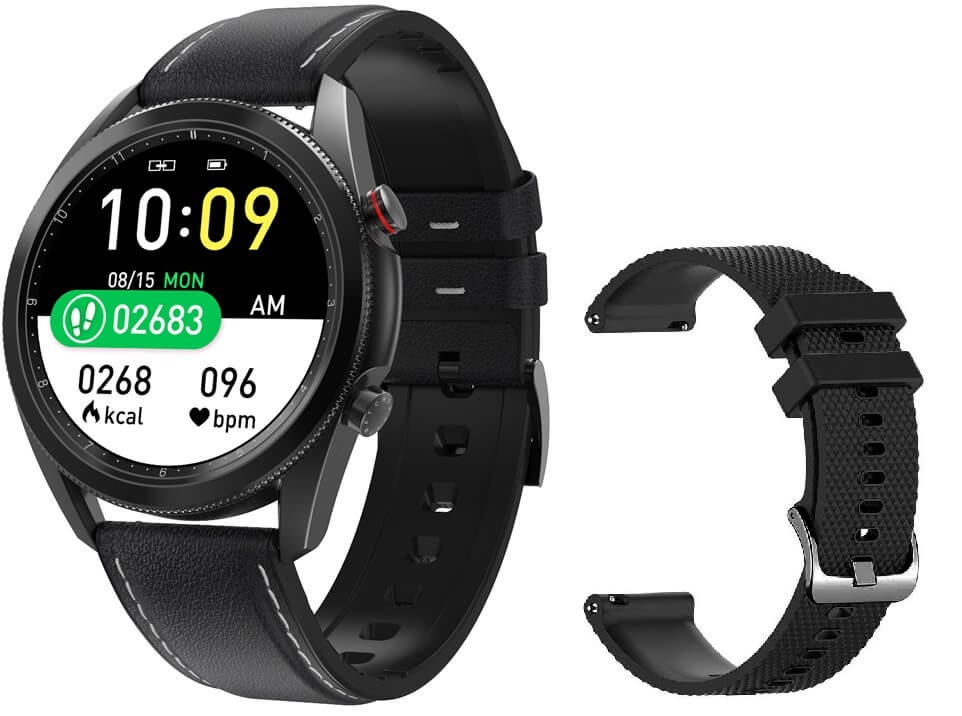 Wotchi Smartwatch W75B - Black Leather + náhradní řemínek